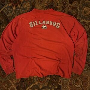 Vintage Billabong Long Sleeve Surf T-Shirt Red Embroidered Logo 90s Y2K Large